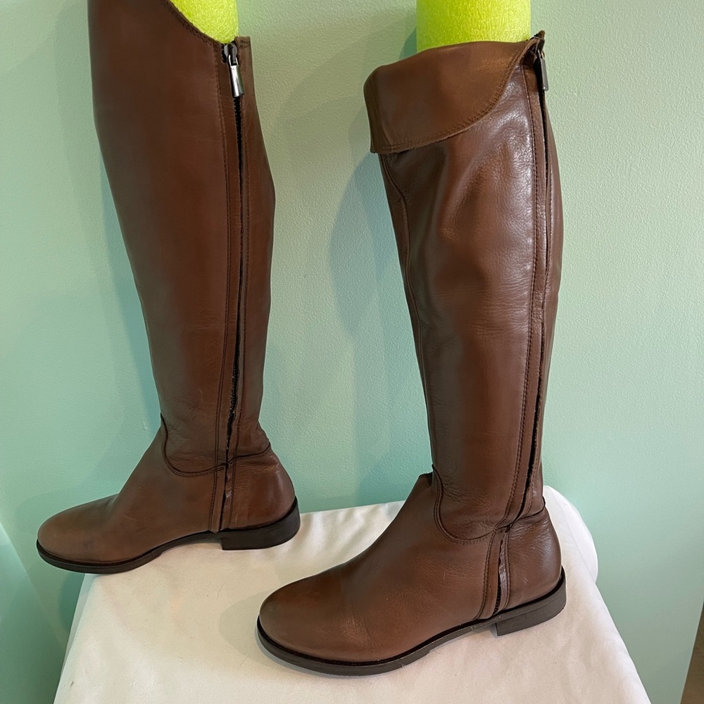 Women's Over-the-Knee Brown Leather Boots - Classic Tall Riding Style - Picture 3 of 8